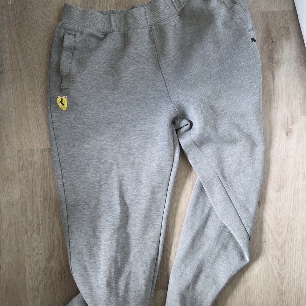 Puma Men's Gray Sweatpants with Yellow Ferrari Patch